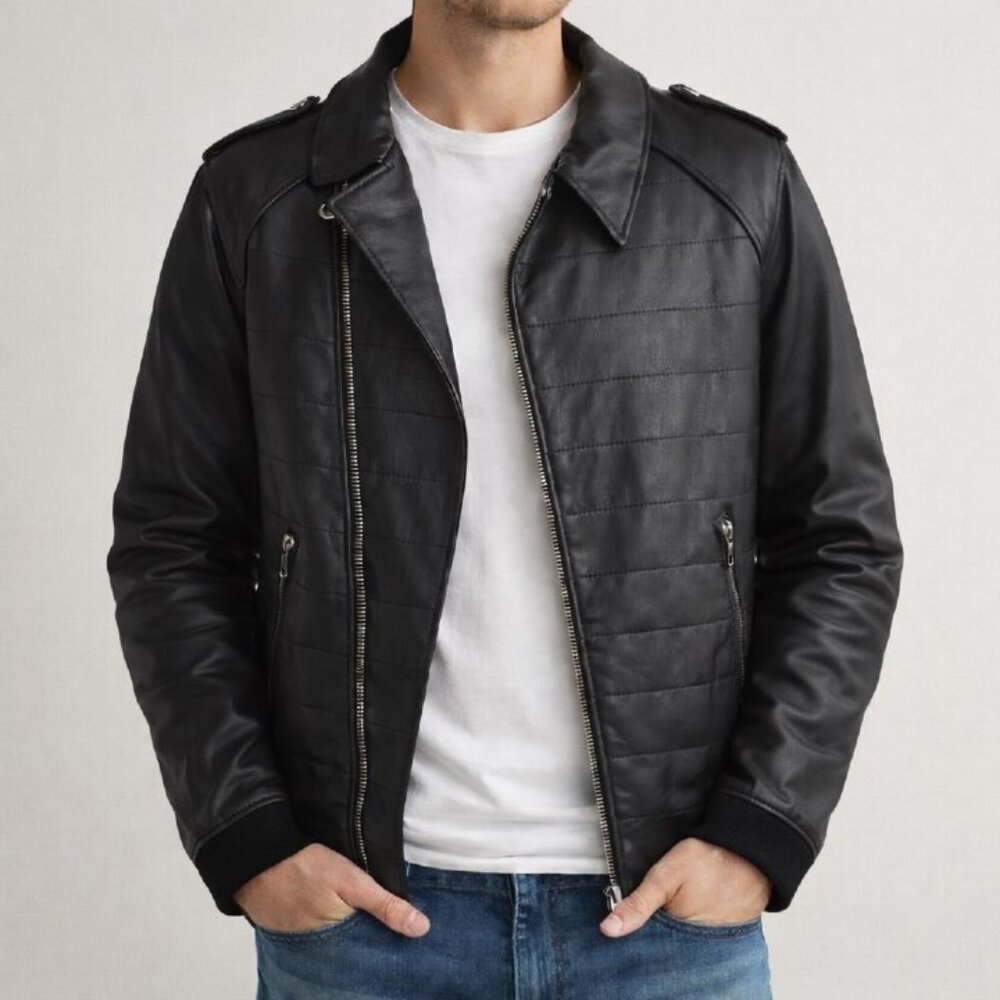 Adidas SLVR Black Lambskin Leather Quilted Jacket Men’s XL